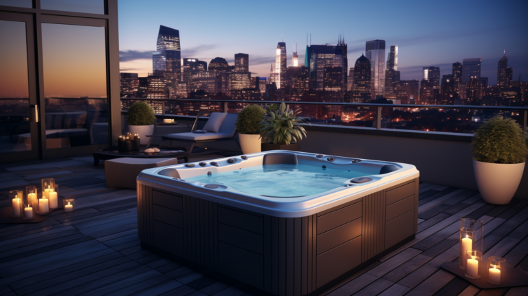 Hot tub overlooking the city scape