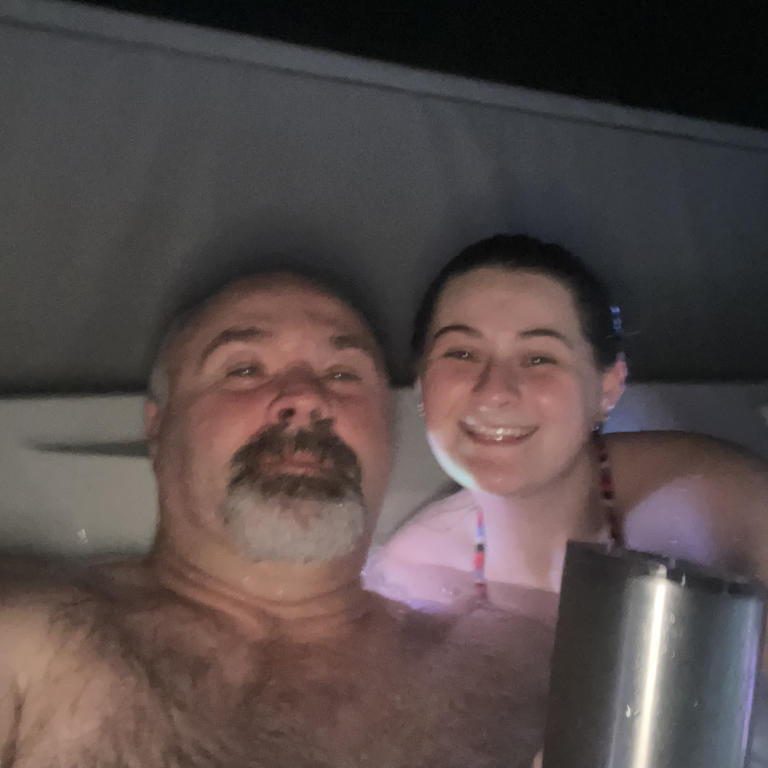 savannah and me in the hot tub